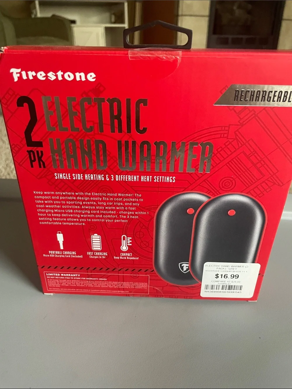 Firestone Rechargeable Electric Hand Warmer - Black